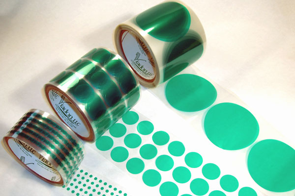Green polyester masking tape discs on liner for powder coating & anodizing