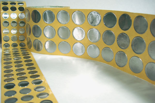 Lead foil tape disks close-up