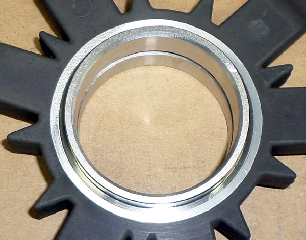 Perfect edge lines of Type 2 anodized aluminum part with steel insert Perfect edge lines of Type 2 anodized aluminum part with steel insert