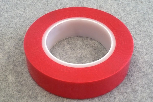 Red polyester plating tape close-up